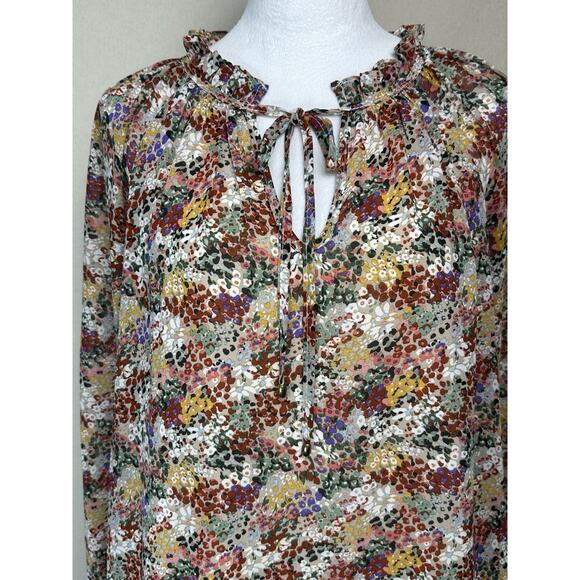 Entro Womens M Floral Top Long Sleeve Blouse Ruffle Cuffs Peasant Fall - Picture 2 of 16